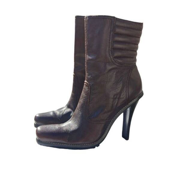 Vintage Y2K Steve Madden Brown Leather Heeled Bootie Sz 7.5M - Picture 1 of 12